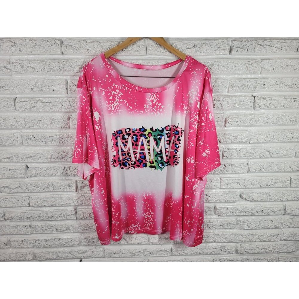 Shein Womens Top 5XL Plus Tee Short Sleeve Pink Animal Print Mama Mom ANI5E